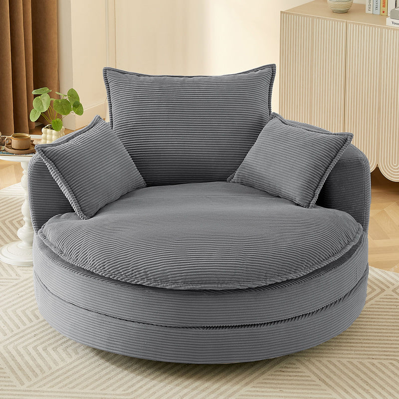 360° Swivel Accent Barrel Chair With Dual Layer Cushion And 3 Removable Pillows