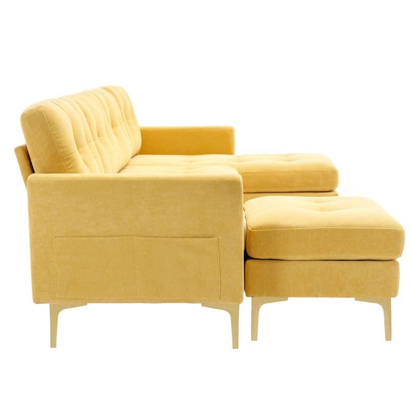 Modern L - Shape Convertible Sectional Sofa With Movable Ottoman