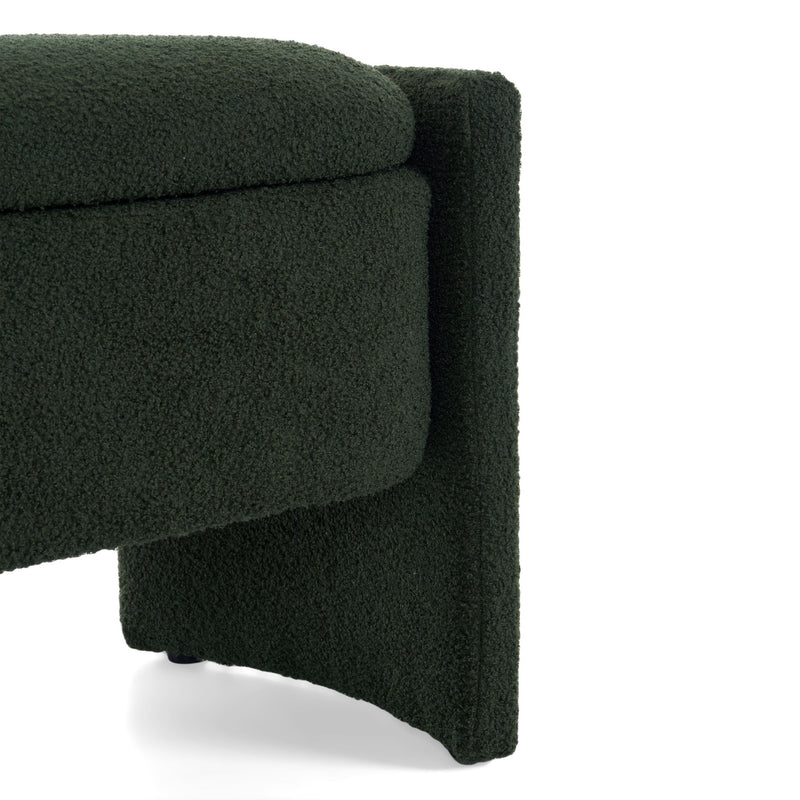 Elegant Long Shaped Storage Ottoman Bench, Boucle Material, Simple And Grand Design - Dark Green