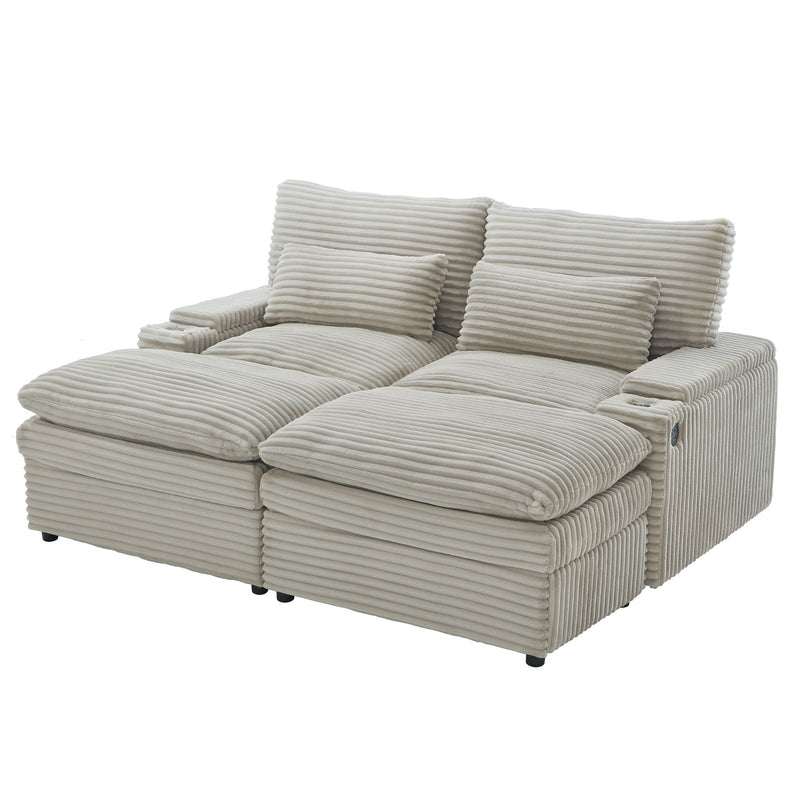 Convertible Loveseat Sofa With Storage, USB Ports, Cup Holders