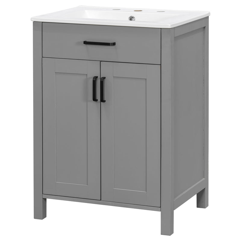 Bathroom Vanity With Ceramic Sink, Soft Close Doors, Flip Drawer, Double Layer Door Shelves