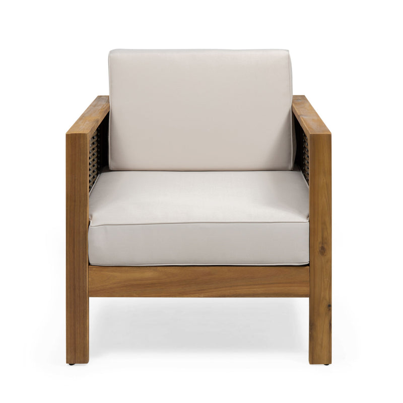 Outdoor 4 Seater Acacia Wood Chat Set With Wicker Accents And Cushions - Teak / Mixed Brown / Beige