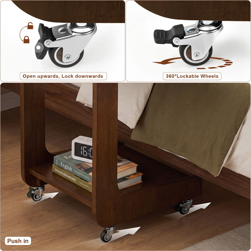 C - Shaped End Table, Rolling With 360° Adjustable & Foldable Desktop, Couch Table With Laptop Stand For Living Room - Walnut