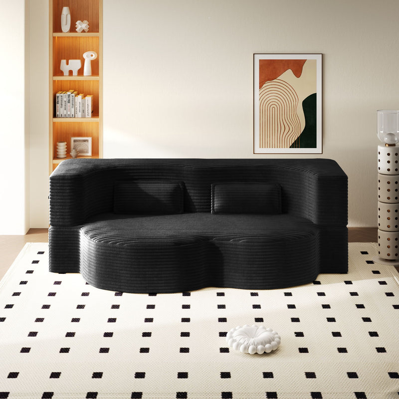 Modern Floor Sofa With 2 Pillows, Convertible Twin Size Folding Mattress For Living Room