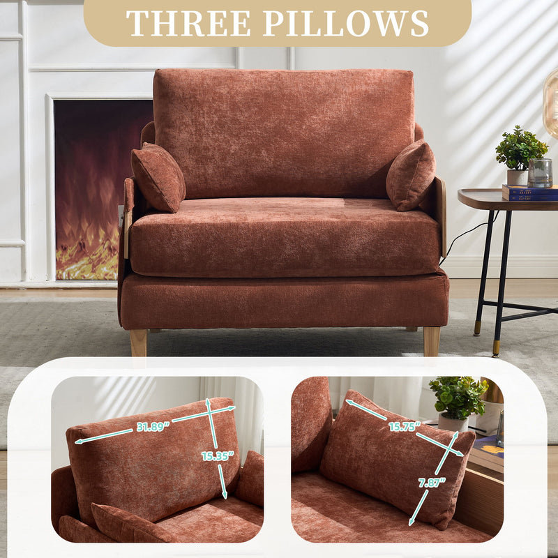 Mid Century Modern Foldable Sofa Bed, 3 In 1 Convertible Sleeper With 3 Pillows