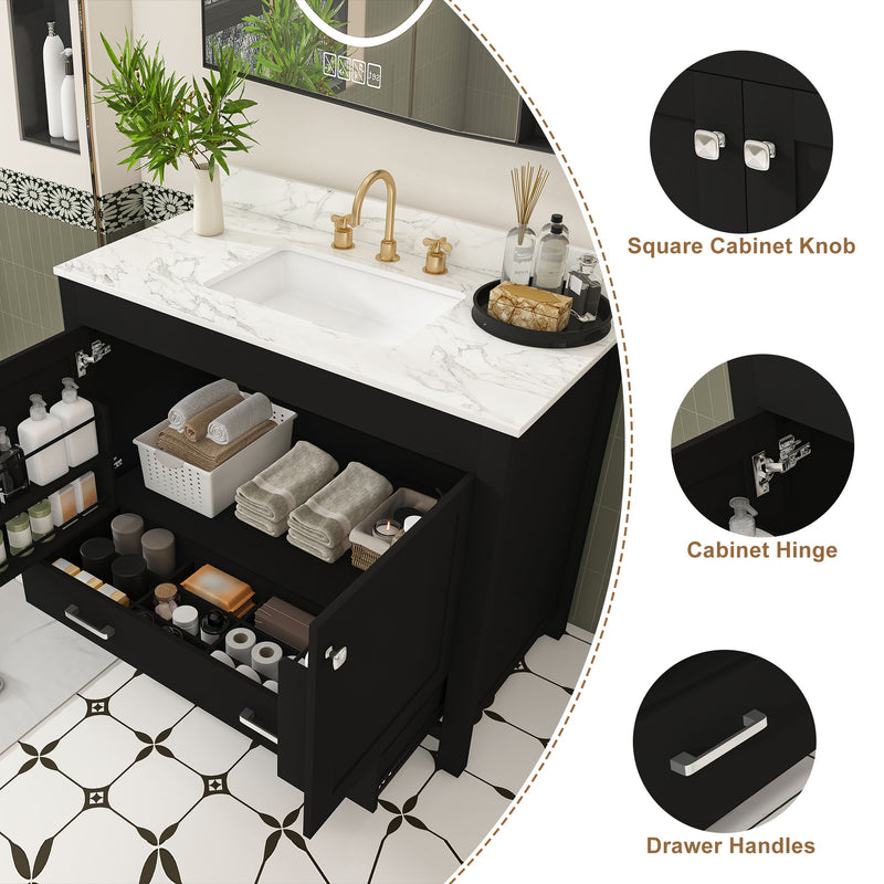 Bathroom Vanity Set, Sink And Faucet Holes Included - Black