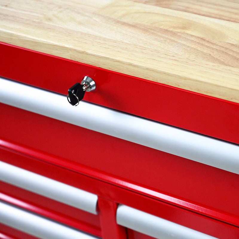 9 Drawer Multifunctional Steel Tool Cart With Wheels And Wooden Top