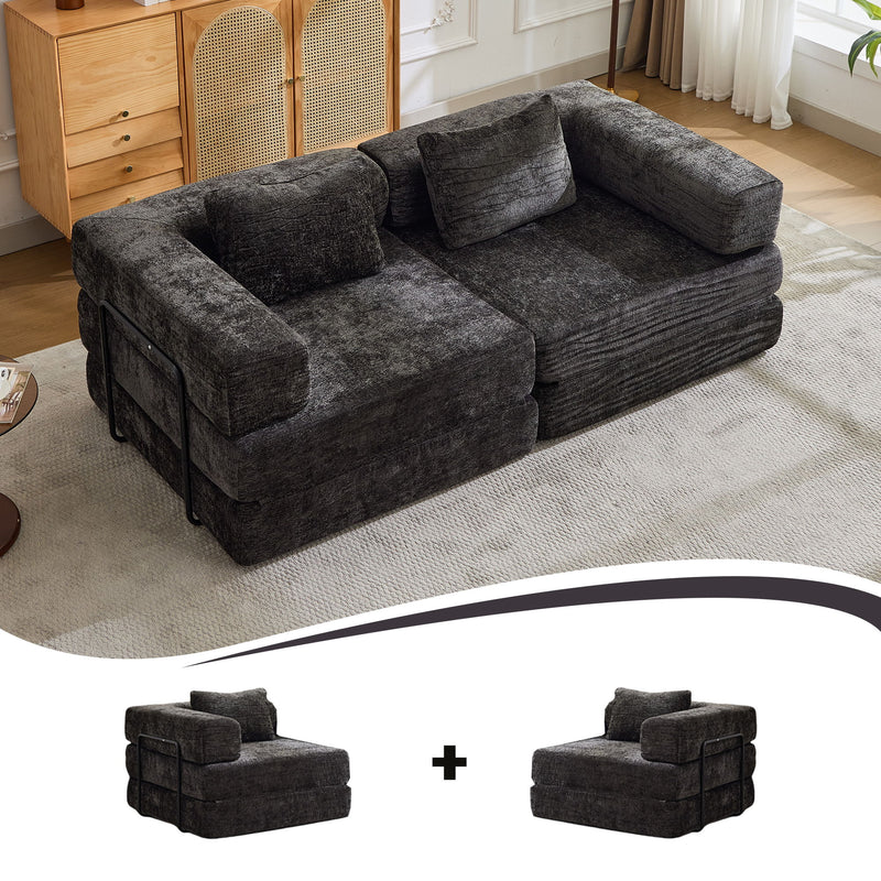 Convertible Floor Sofa Bed With Pillow Back Support Armrest