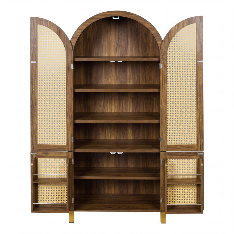 Tall Arched Cabinet With Rattan Doors & Adjustable Shelves