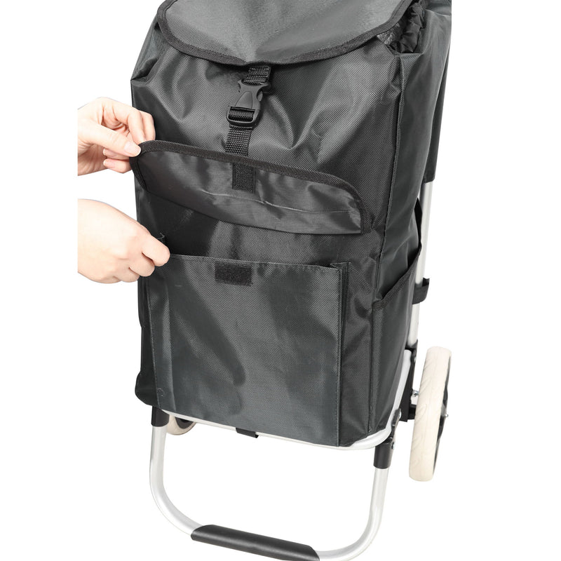 Foldable Shopping Trolley With Wheels And Removable Waterproof Bag - Black