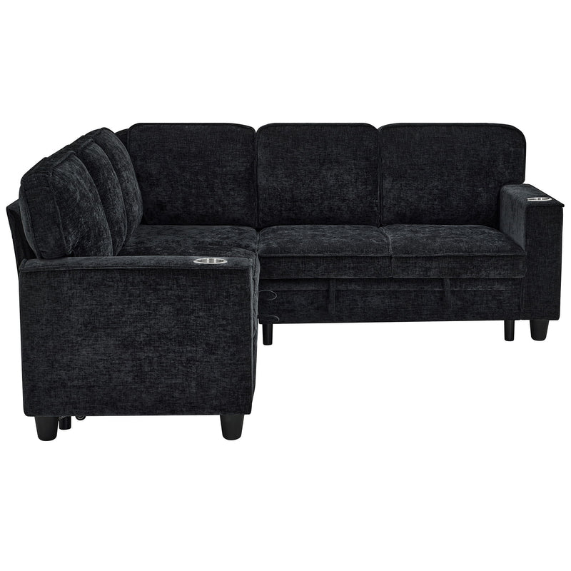 L-Shaped Sofa With Pull Out Sofa Bed With USB