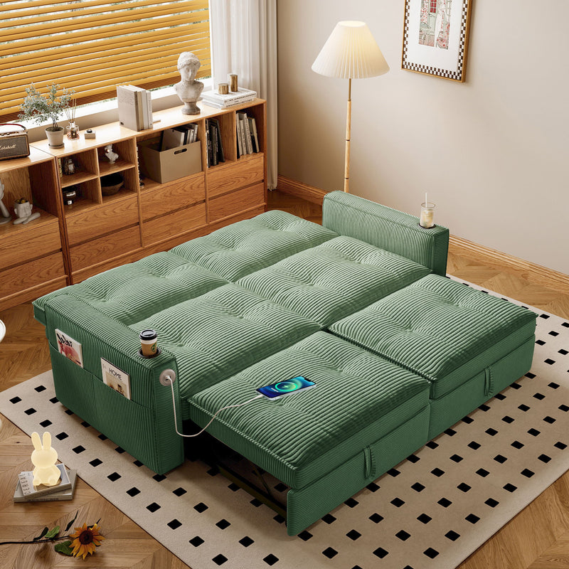 2 In 1 Convertible Sofa Bed For Living Rooms - Green