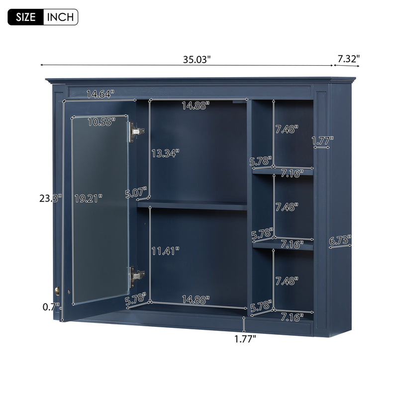 Bathroom Vanity With Mirror Cabinet, Single Sink With 2 Soft Closing Doors And 4 Drawers