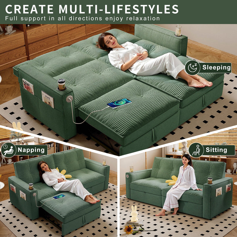 2 In 1 Convertible Sofa Bed For Living Rooms - Green