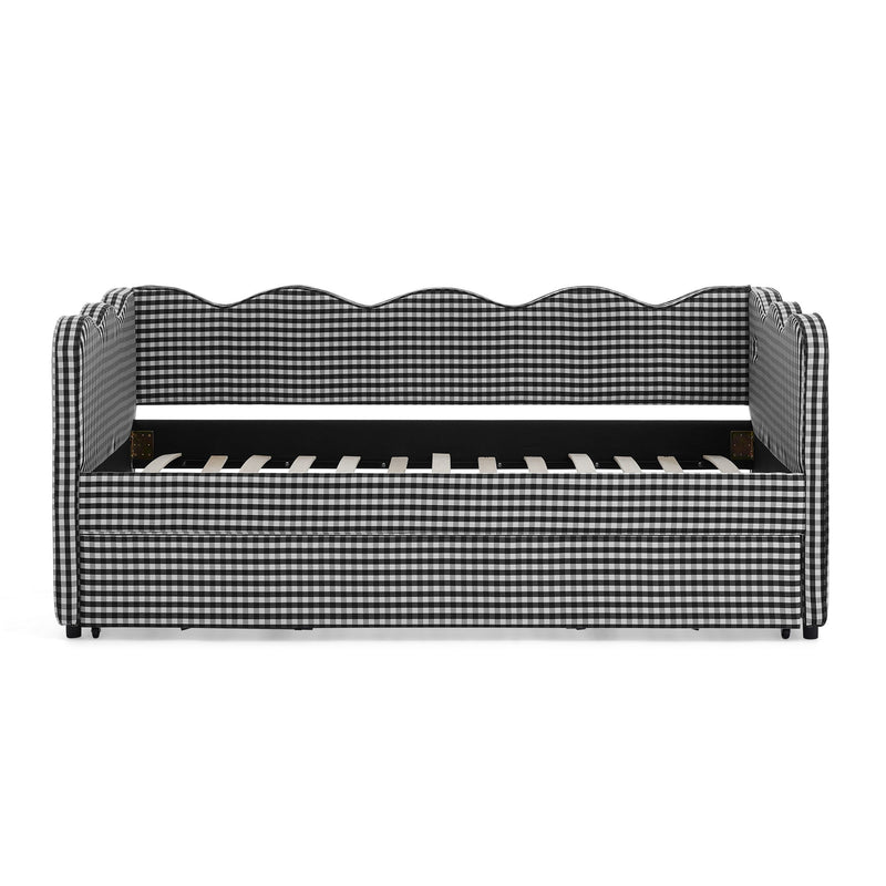 Gingham Daybed With USB Charging Port, Wave Shaped Design