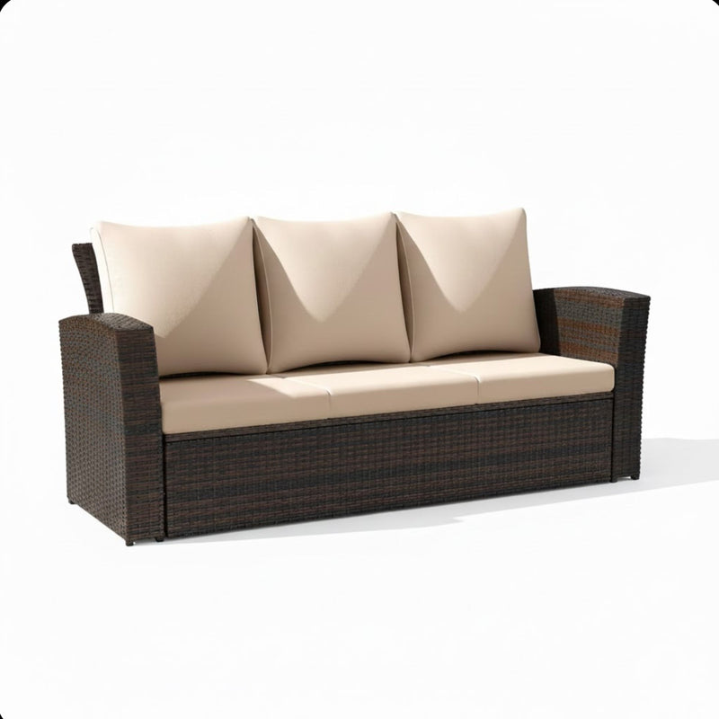 All-Weather Wicker 3 Seat Patio Sofa With Thick Cushions
