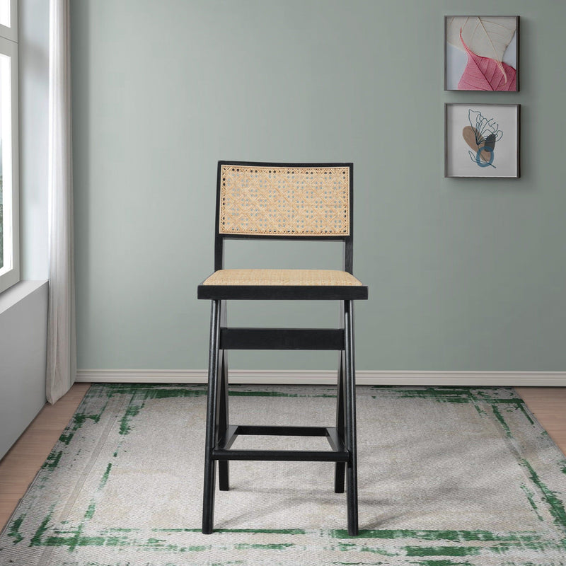 Keira - Bar Stool (Set of 2) - Black / Rattan