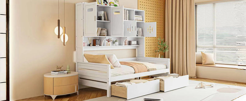 Daybed With All-In-One Cabinet And Shelf