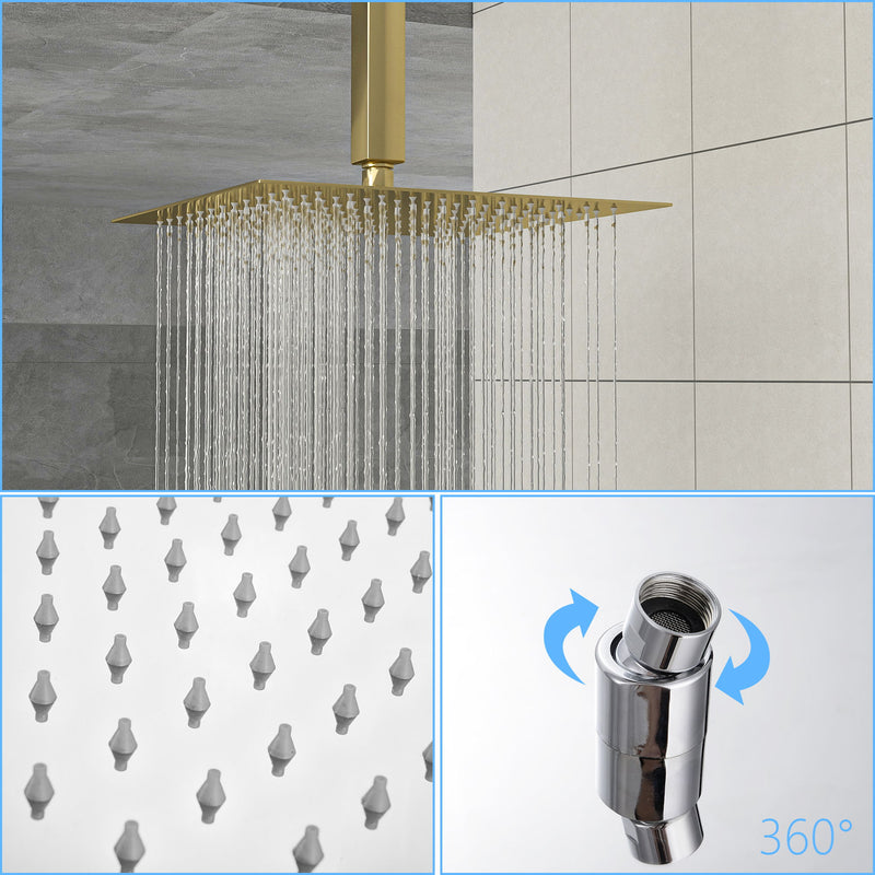 Modern Dual Shower Head System With 16" Ceiling Mount Finish, Stainless Steel And Brass