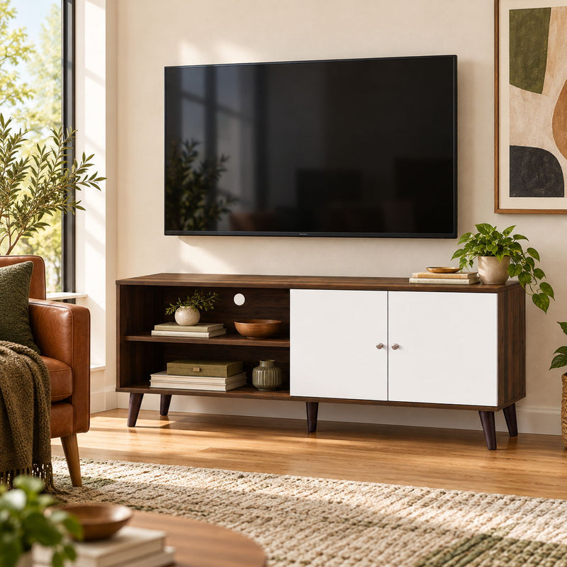 Amidon - TV Stand, With 2 Storage Shelves And 1 Cabinet