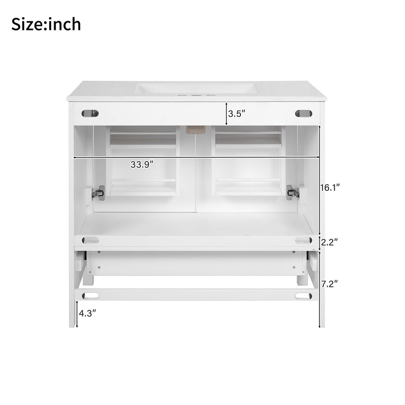Bathroom Vanity With Sink, Soft Close Doors, Double Storage Shelves & Divided Drawer Ample Storage - White