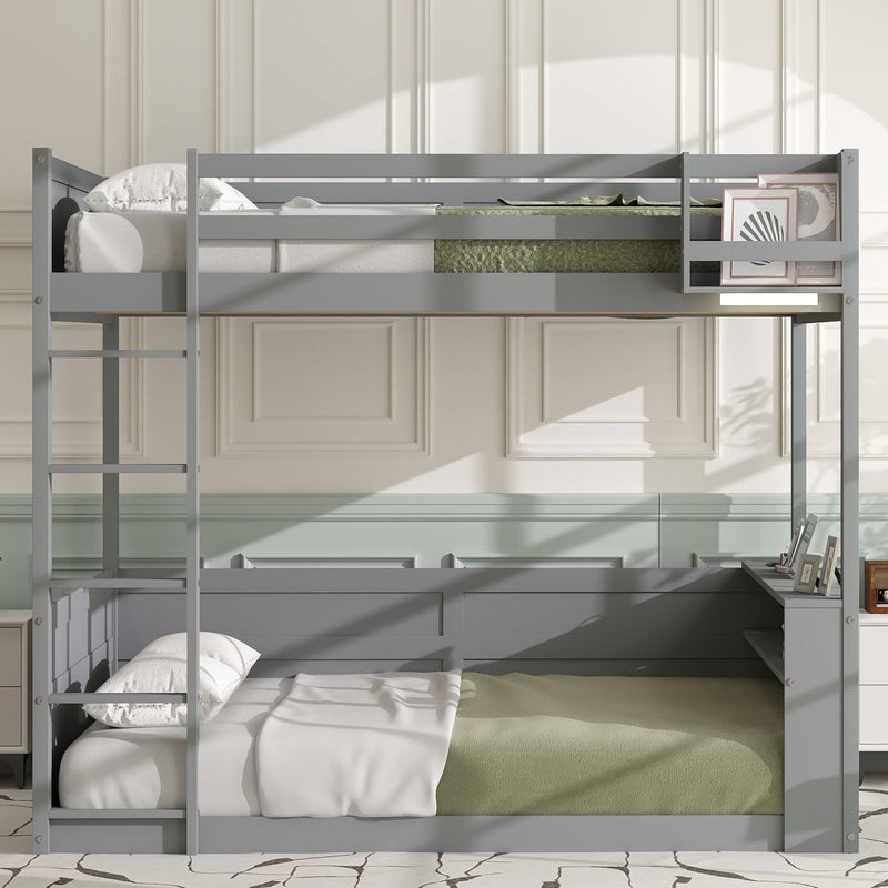 Bunk Bed With Built In Shelves, Storage Box, LED Light And USB Charging Station