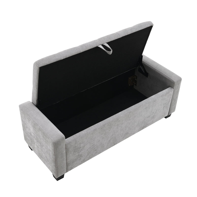 Upholstered Storage Ottoman Bench With Button Tufting And Safety Hinge