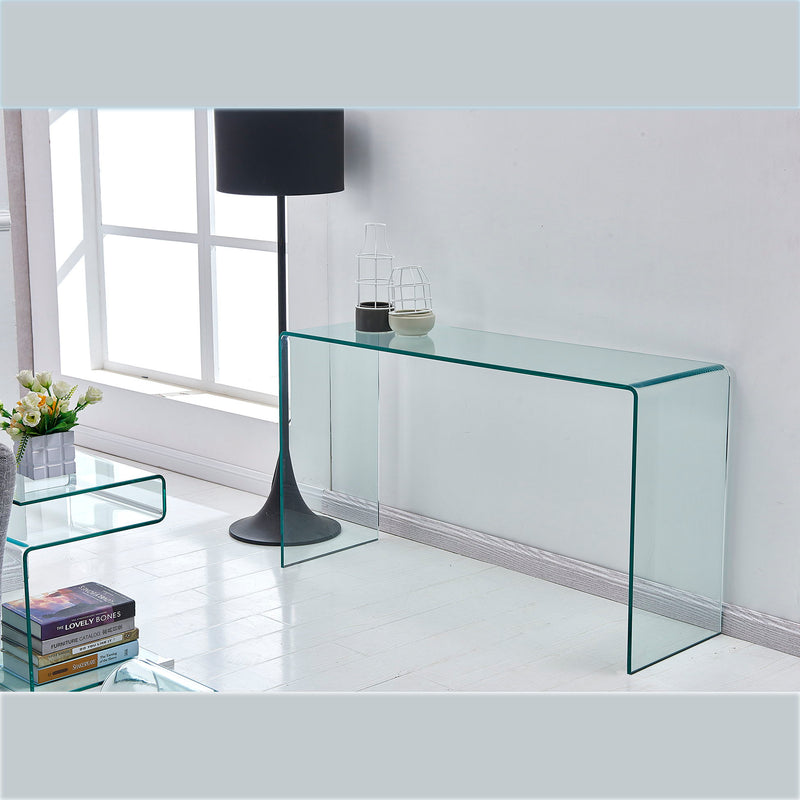 Elegant Transparent Tempered Glass Console Table With Rounded Edges, Modern Sofa Table - Clear