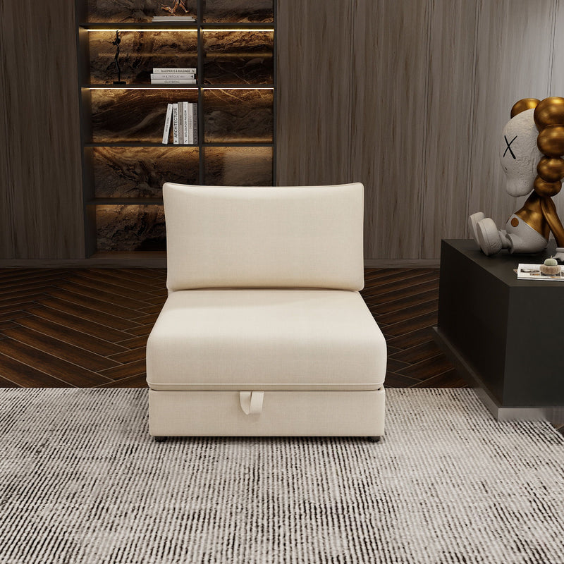 Modular Sectional Sofa With Storage, Convertible 2 Seater Sleeper Sofa - Beige