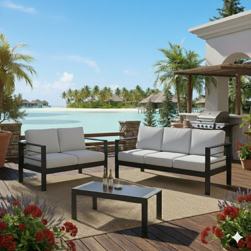 Outdoor Patio Set, All-Weather With Thick Cushions