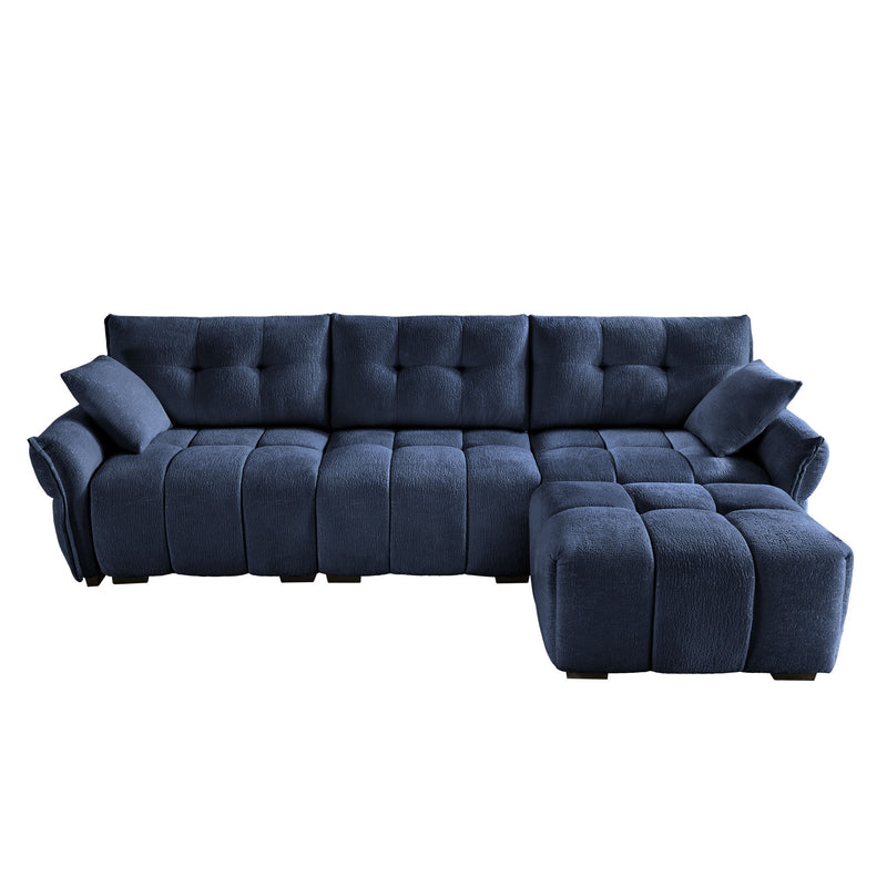 Sofa Set With Ottoman And Pillows, Textured, High Resilience Cushions