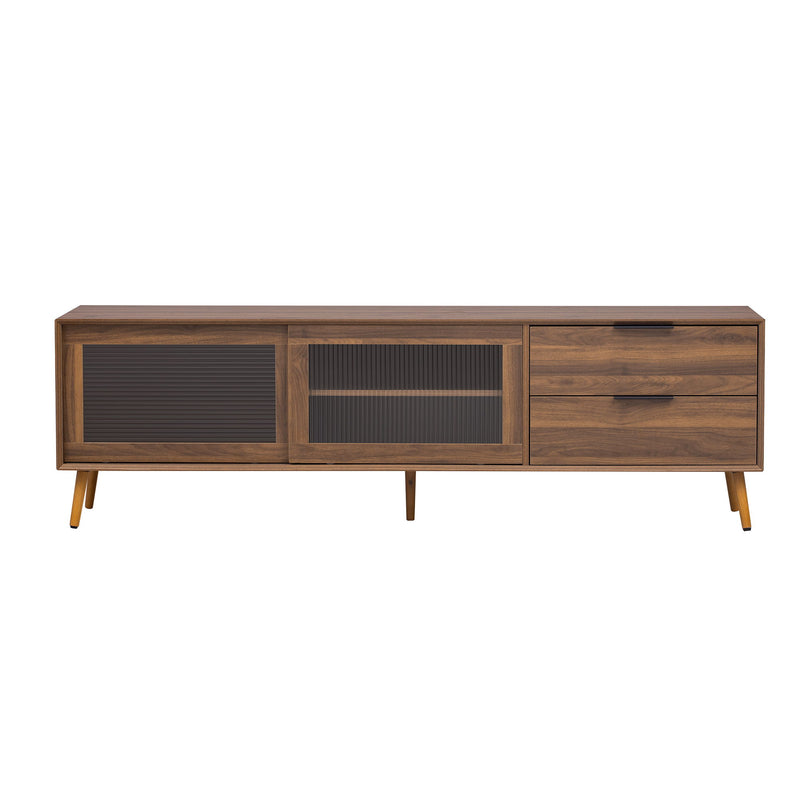 TV Stand, Media Console With 2 Doors, 2 Drawers & Storage Cabinet - Walnut