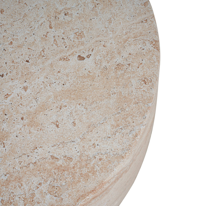 Outdoor / Indoor, Lightweight Concrete Side Table With Travertine - Beige
