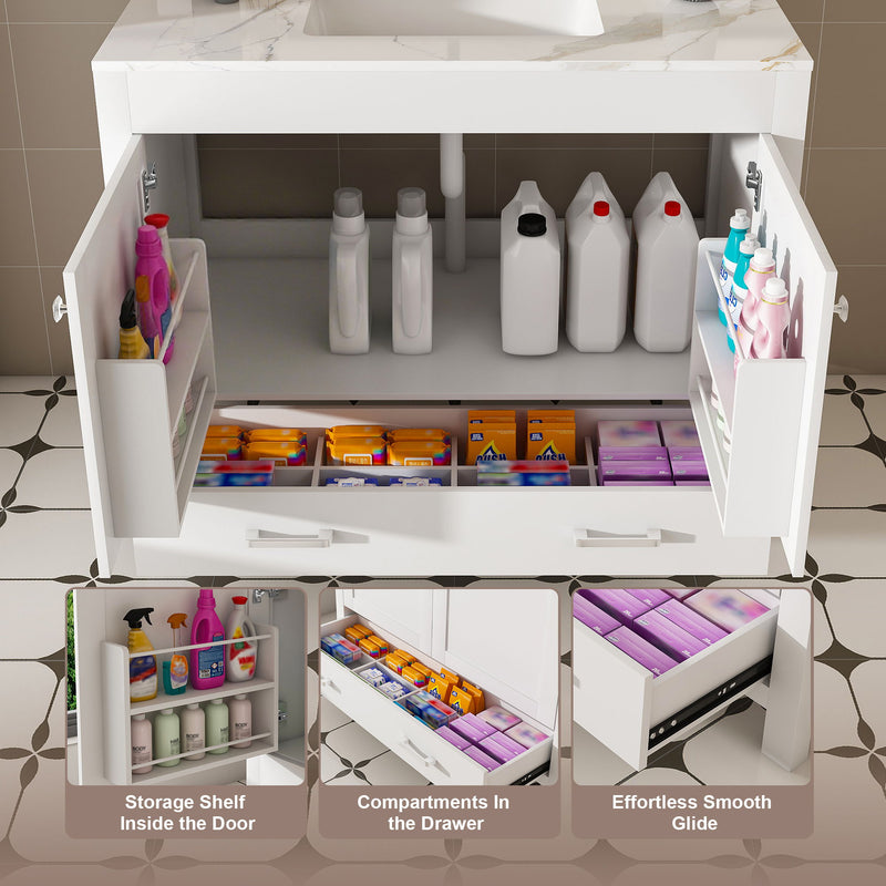 43" Bathroom Vanity, Multi Functional Cabinet, Doors And Drawer - White