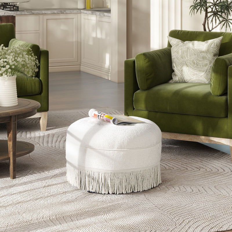 Yolanda - Round Upholstered Accent Ottoman - Almond White