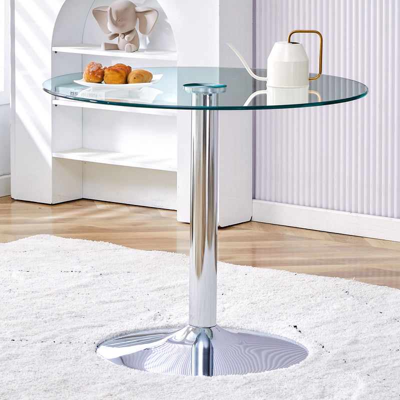 Modern Minimalist Round Dining Table With Glass Top