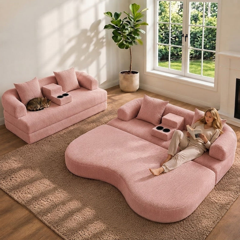 2 In 1 Convertible Sleeper Sofa Bed With Cup Holders