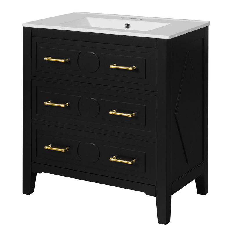 Retro Bathroom Vanity With Sink Combo, Free Standing Single Set With 3 Drawers