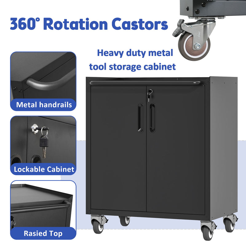 Heavy Duty Metal Garage Storage Cabinet With Wheels Sturdy Tool Organizer