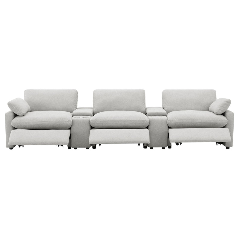 Hollander - 5 Piece Power Home Theater Seating Set With Reclining Comfort And Dual Storage Consoles - Gray