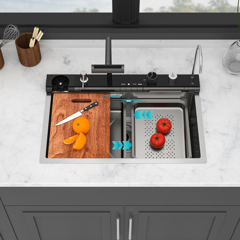 30" Single Bowl Kitchen Sink With Smart LED Faucet