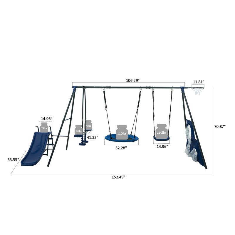Interesting Six Function Swingset With Net Swing Metal Plastic Safe Swing Set 440Lbs For Outdoor Playground For Age 3+ With 31.5" Net Swing - /
