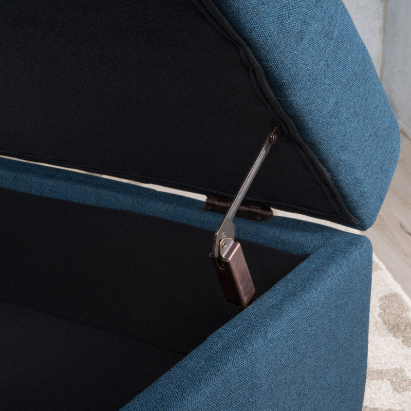 Flip Top Ottoman With Tufted Waffle Stitch And Rolling Casters - Navy Blue