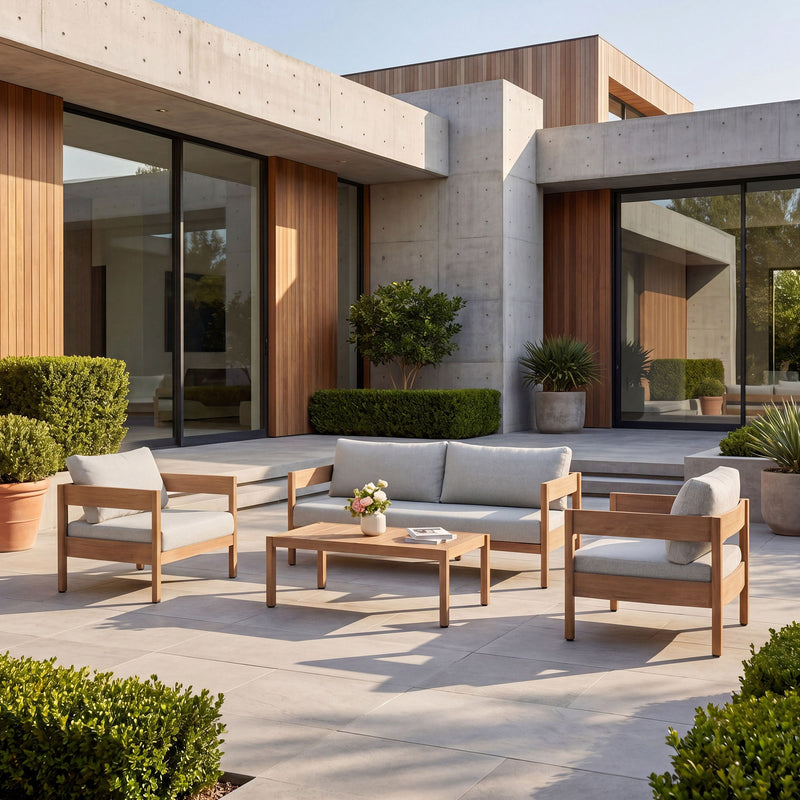 Outdoor Sofa With Weather Resistant Cushions (Coffee Table Not Included) (Set of 3) - Oak
