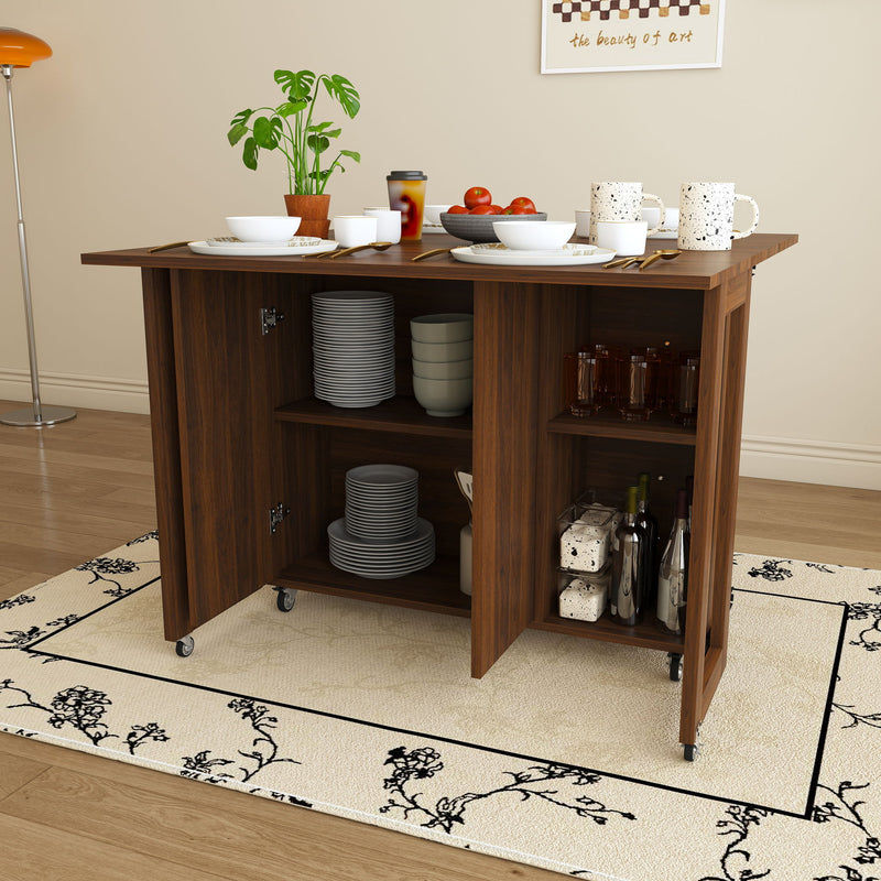 3 In 1 Foldable Side Table With 4 Storage Shelves