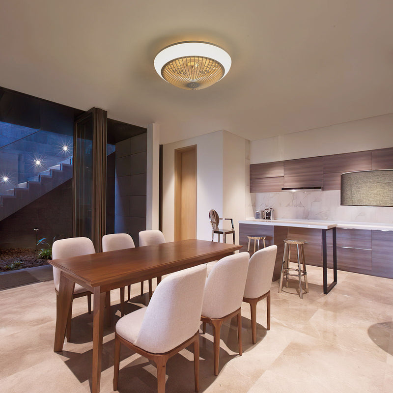 RGB Dimmable LED Enclosed Ceiling Fan With Remote Control, Bladeless Design - White