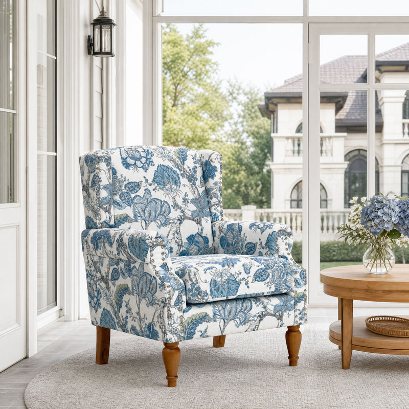 Accent Chair With Floral Upholstery And Nailhead Trim