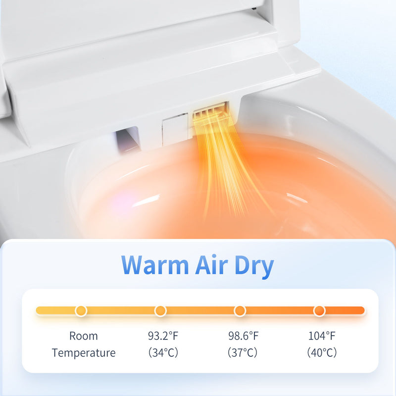 Tankless Smart Toilet With Bidet Built In, 1 Piece Bidet Toilet Seat, Auto Flush, Heated Seat, Warm Water And Dry, Adjustable Temp, Remote Control Side Know - White