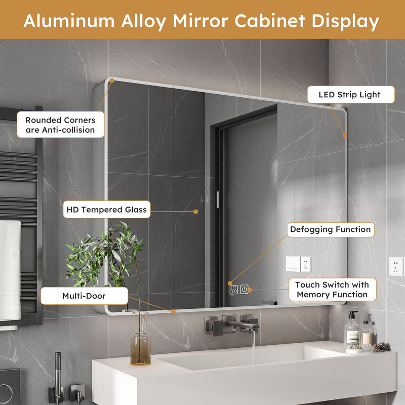 Aluminium Medicine Cabinet Mirror With LED Light And Defogging Function - Gray