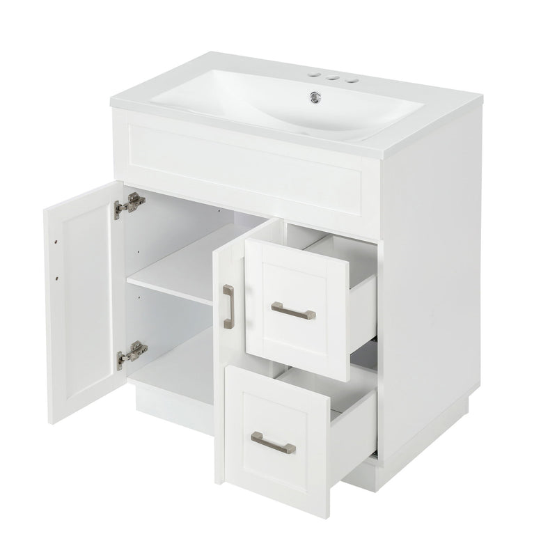 Bathroom Vanity With 2 Doors, 2 Drawers, Adjustable Shelf, Hidden Slides & Soft Close Hinges
